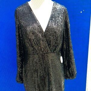 Black Sequin V-Neck Dress